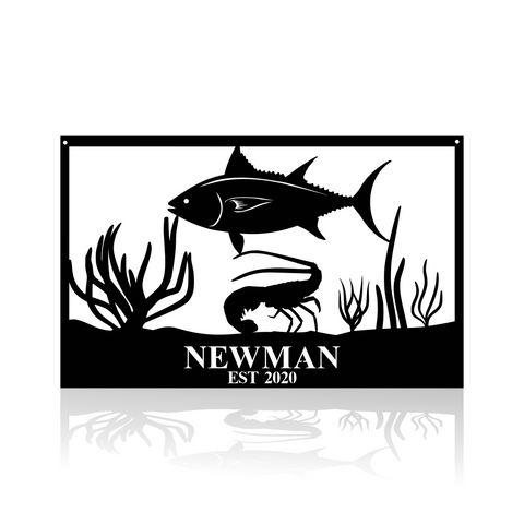 Fish Scene With Lobster, Tuna-advanced-metal-art.myshopify.com