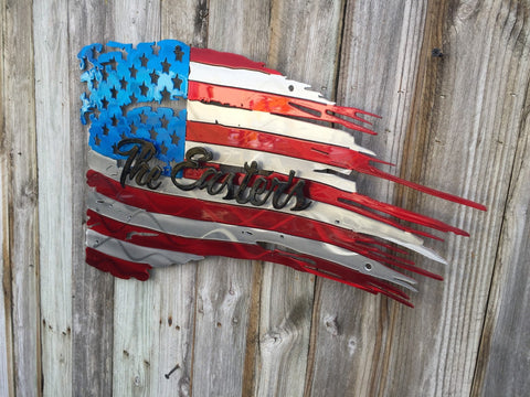 Tattered & Torn American Flag With Second Layer Name-advanced-metal-art.myshopify.com